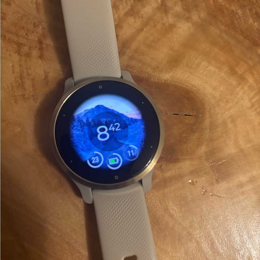 Garmin Venu 2S with Soft Gold Bezel and Light Sand Band